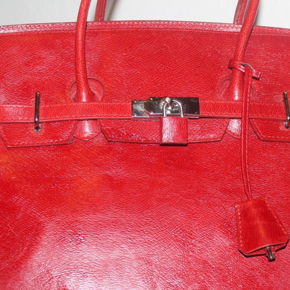$498 Designer True Red Juliana Collezioni Status Leather Tote Bag w Lock & Key - Picture 2 of 10